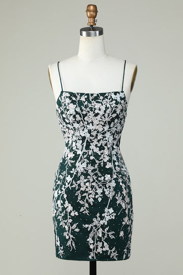 Correas de espagueti verde oscuro Bodycon Homecoming Vestido con apliques